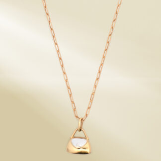18K Yellow Gold Brand-Inspired Necklace with Two-Tone Bag Pendant