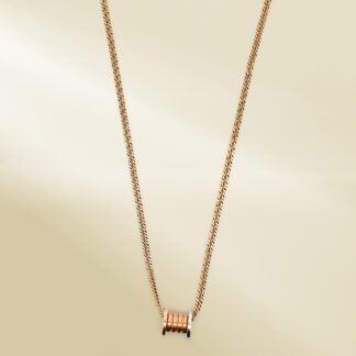 18K Yellow Gold Curb Chain Necklace with Tri-color Pendant