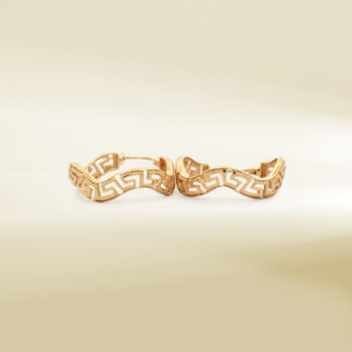 18K Yellow Gold Wavy Greek Inspired Pattern Earrings