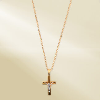 18K Yellow Gold Rolo Chain Necklace with Two-Tone Cross Pendant