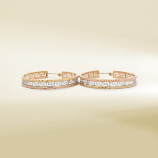 18K Two-Tone Greek Pattern Hoop Earrings