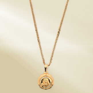 18K Yellow Gold Curb Chain Necklace with Mother Mary Pendant
