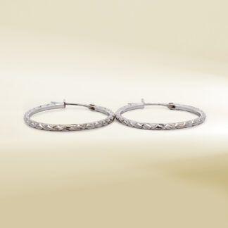 14K White Gold Textured Hoop Earrings