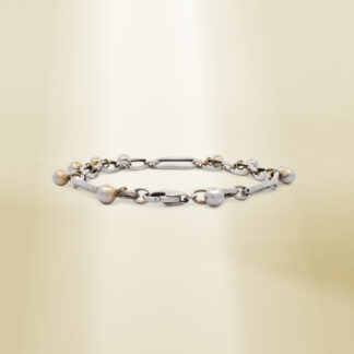 18K White Gold Figaro Chain with Charms Bracelet