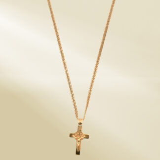 18K Yellow Gold Curb Chain Necklace with Cross Pendant