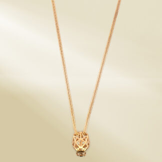 18K Yellow Gold Curb Chain Necklace with Panther Pendant