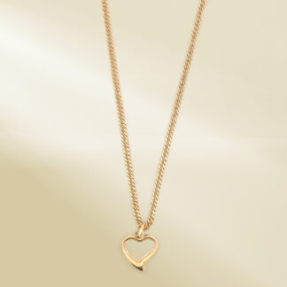 18K Yellow Gold Curb Chain Necklace with Heart Pendant