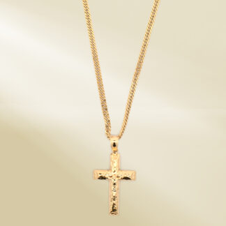 18K Yellow Gold Curb Chain Necklace with Cross Pendant
