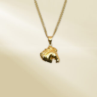 18K Yellow Gold Curb Chain Necklace with Horse Pendant