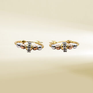 18K Yellow Gold Bead Design Hoop Earrings