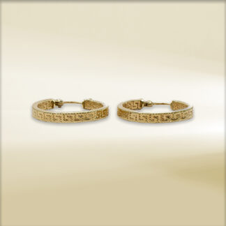18K Yellow Gold Greek Inspired Patterned Hoop Earrings