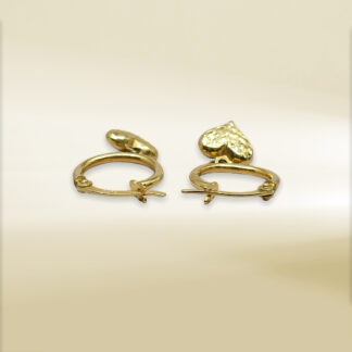 18K Yellow Gold Hoop with Heart Dangle Earrings