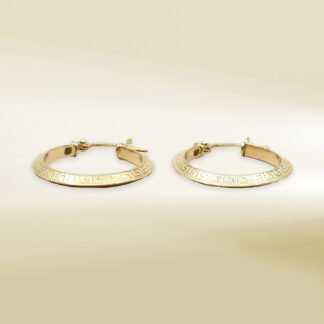 18K Yellow Gold Greek Inspired Patterned Hoop Earrings
